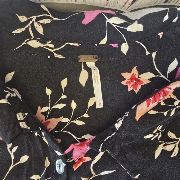 Free People Lighten Up Flowy Floral Mini Dress Large Black Pink Boho Garden - Picture 3 of 12